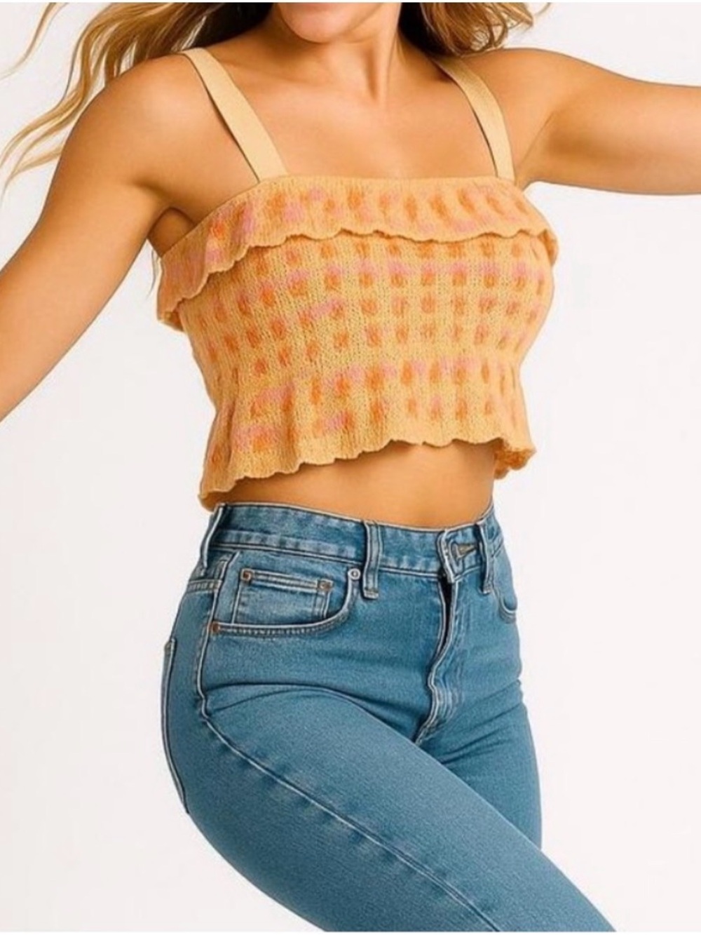 Zara | Crochet Ruffle Crop Tank, M